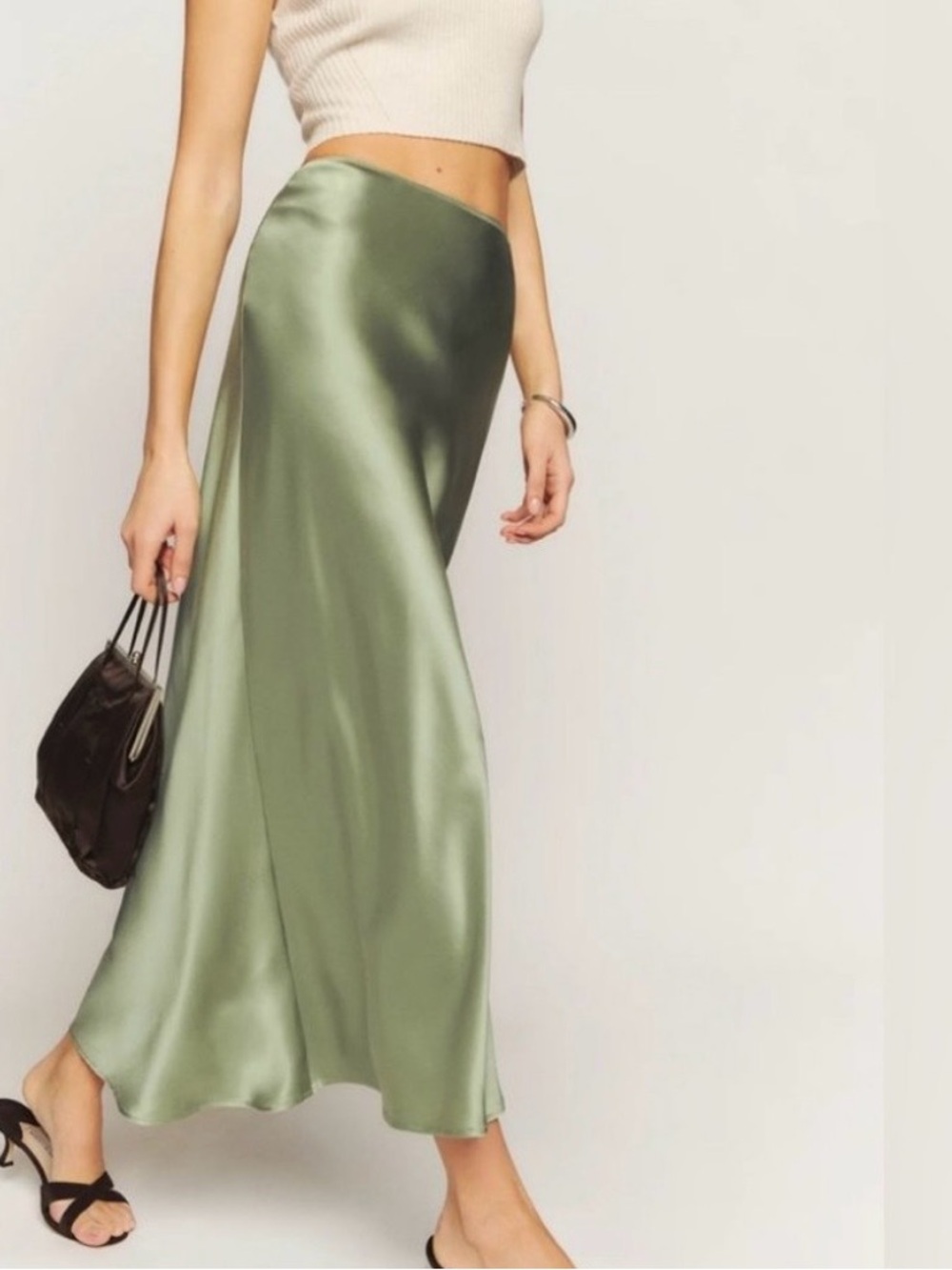 Reformation Layla Silk Skirt Artichoke Green Size 2